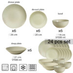 Set farfurii 24 piese, pentru 6 persoane, Milk Foam, Cesiro, Alb ivoire