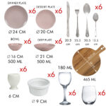 Set Complet de Bucatarie in Roz Mat, pentru 6 persoane, 73 piese!