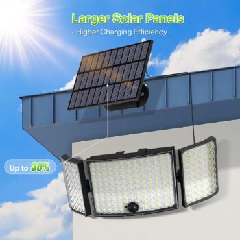 Lămpi solare supradimensionate cu 234 LED pentru utilizare în exterior cu 3 panouri luminoase, 270 de lumină solară super luminoasă de exterior cu detector de mișcare, 3 moduri,