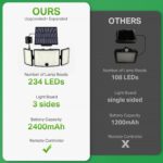 Lămpi solare supradimensionate cu 234 LED pentru utilizare în exterior cu 3 panouri luminoase, 270 de lumină solară super luminoasă de exterior cu detector de mișcare, 3 moduri,