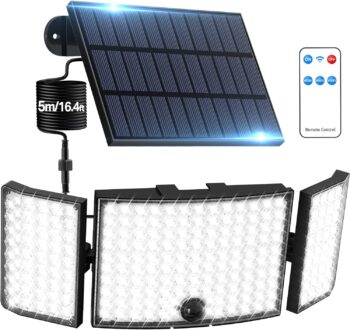 Lămpi solare supradimensionate cu 234 LED pentru utilizare în exterior cu 3 panouri luminoase, 270 de lumină solară super luminoasă de exterior cu detector de mișcare, 3 moduri,