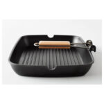 Tigaie Grill din Aluminiu cu Maner Pliabil Grunberg, 35 x 25, Gratar Teflon si capac de sticla termorezistent