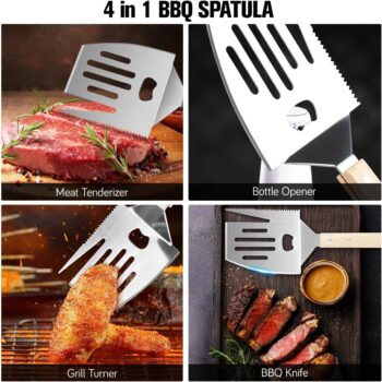 Set tacâmuri pentru grătar, accesorii pentru grătar din 10 piese cu clește pentru grătar, rotitor pentru grătar, perie pentru grătar, covoraș pentru grătar, șorț pentru grătar, furculiță pentru carne, cuțit pentru grătar, din oțel inoxidabil de înaltă calitate