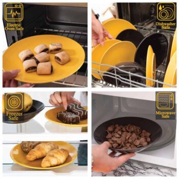 Set farfurii 12 piese, pentru 4 persoane, Sunflower, Cesiro, Gri inchis/Galben