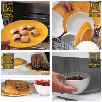 Set farfurii 16 piese, pentru 4 persoane, Summer, Cesiro, Alb/Galben Rumen