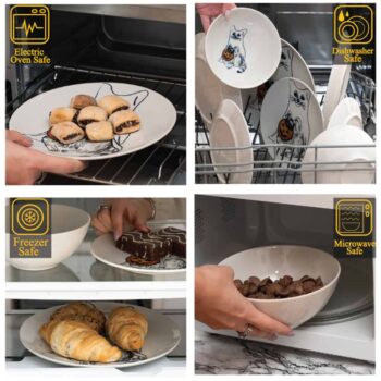 Set farfurii 12 piese, pentru 4 persoane, Pumpkin Cat, Cesiro, Alb Ivoire cu Pisica