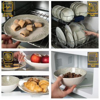 Set farfurii 16 piese, pentru 4 persoane, Silver Fir, Cesiro, Alb Ivoire cu gri