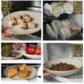 Set farfurii 18 piese, pentru 6 persoane, Ivory Stone, Cesiro, Alb Ivoire cu margine aurie