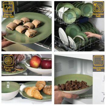 Set farfurii 24 piese, pentru 6 persoane, Kiwi, Cesiro, Alb Ivoire cu verde