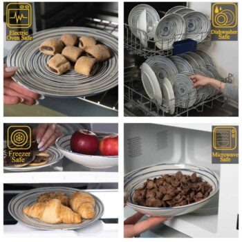 Set farfurii 18 piese, pentru 6 persoane, Maritim, Cesiro, Alb Ivoire cu albastru