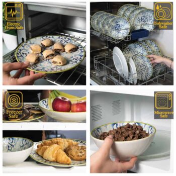 Set farfurii 16 piese, pentru 4 persoane, Marocco, Cesiro, Alb ivoire cu albastru