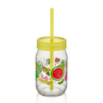 Cana din sticla, cu capac si pai din plastic, 370 ml, Qulux C00162