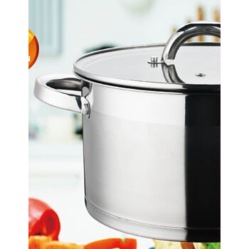 Cratita din inox, compatibila cu plita cu inductie, cu capac din sticla, 24 cm, 5.70 l, Grunberg GR7024