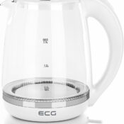 Cana electrica fierbator din sticla ECG RK 2020 alba, 2 L, 2200 W, lumina albastra de fundal