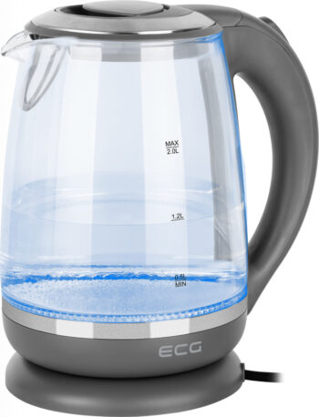 Cana electrica fierbator din sticla ECG RK 2020 gri, 2 L, 2200 W, lumina albastra de fundal Cana electrica fierbator din sticla ECG RK 2020 gri, 2 L, 2200 W, lumina albastra de fundal