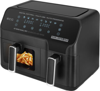Friteuza dubla cu aer cald ECG AF 8300 Dual Fry, 5.2 + 3.1 litri, 2700 W, 8 programe, control temperatura 80-200°C