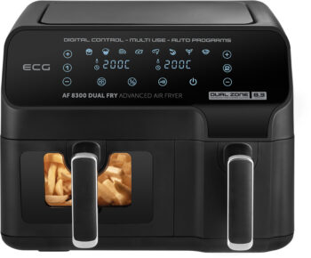 Friteuza dubla cu aer cald ECG AF 8300 Dual Fry, 5.2 + 3.1 litri, 2700 W, 8 programe, control temperatura 80-200°C