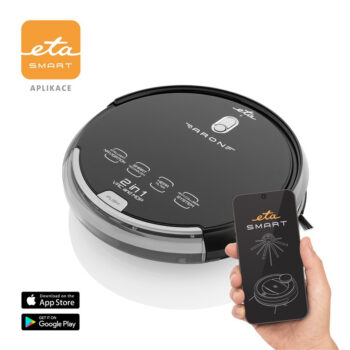 Robot aspirator cu mop ETA Aron 2512 90000, Wi-Fi, baterie Li-Ion 14.4 V, 300 ml, autoincarcare, navigare giroscopica, negru Robot aspirator cu mop ETA Aron 2512 90000, Wi-Fi, baterie Li-Ion 14.4 V, 300 ml, autoincarcare, navigare giroscopica, negru