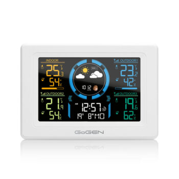 Statie meteo interior-exterior GoGEN ME 3397 W, LCD color, 3 senzori inclusi, ceas cu alarma, alb