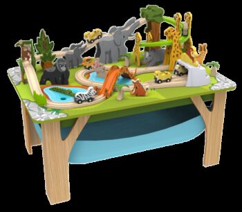 Circuit din lemn cu masinute si masa de joaca incluse Aventura Safari