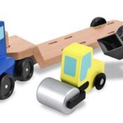 Camion transportor cu platforma cu utilaje de constructii Melissa and Doug