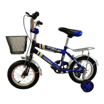 Bicicleta CARAIMAN 16B, Negru-Albastru, 16 inch, Roti Ajutatoare si Cosulet, Pentru Varsta 4-9 ani