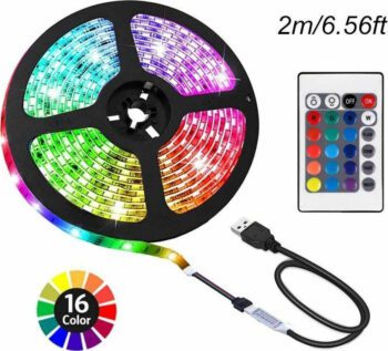 Bandă LED Alimentare USB (5V) RGB Lungime 2m și 30 LED-uri pe Metru cu TelecomandăCodul: 25833693