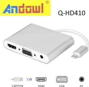 Andowl Q-HD410 Convertor Fulgerul masculin în 3.5mm / HDMI / VGA feminin AlbCodul: 30290370 Andowl Q-HD410 Convertor Fulgerul masculin în 3.5mm / HDMI / VGA feminin AlbCodul: 30290370