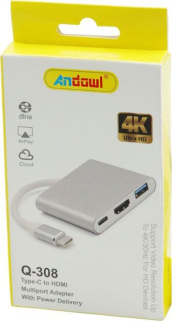 Andowl Q-308 USB-C Stație de andocare cu HDMI 4K PD ArgintCodul: 48824567 Andowl Q-308 USB-C Stație de andocare cu HDMI 4K PD ArgintCodul: 48824567