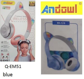 Andowl Fără fir/Cu fir Pe ureche Căști Albastru deschis Q-EM51Codul: 51604865 Andowl Fără fir/Cu fir Pe ureche Căști Albastru deschis Q-EM51Codul: 51604865